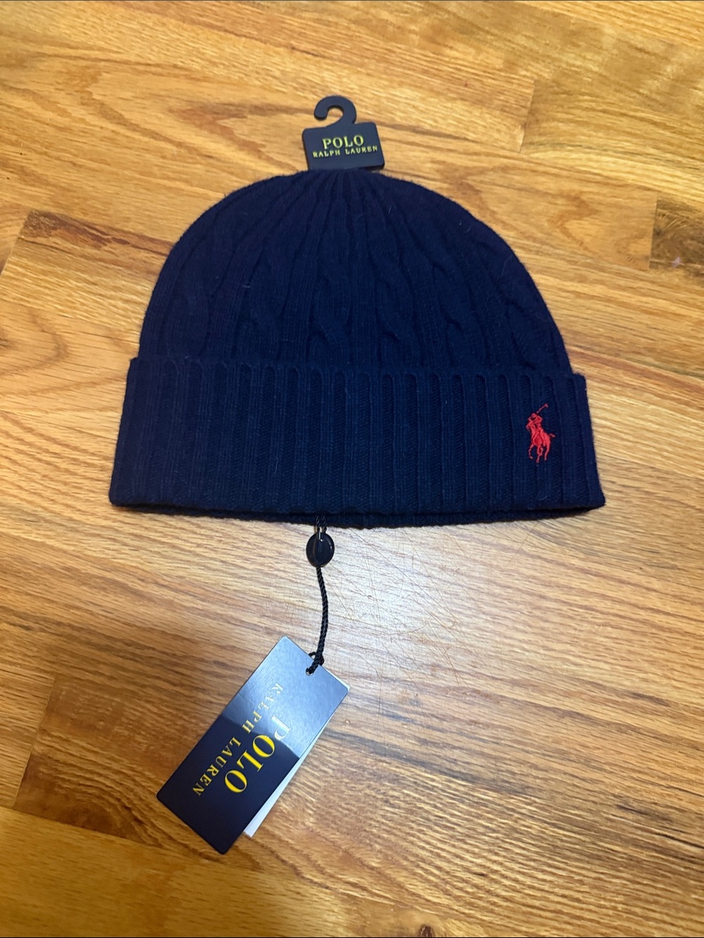 Polo by Ralph Lauren Navy Knit Beanie with Red Pony Logo
